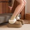 Winter Platform Flats Women Fur Lining Snow Boots Concise Round Toe Slip On Shoes Ladies Comfort Warm Cotton Short Booties
