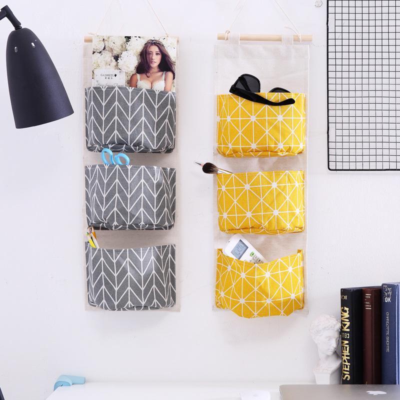 Cotton Linen Waterproof Nordic Hanging Multi-layer Fabric Storage Bag