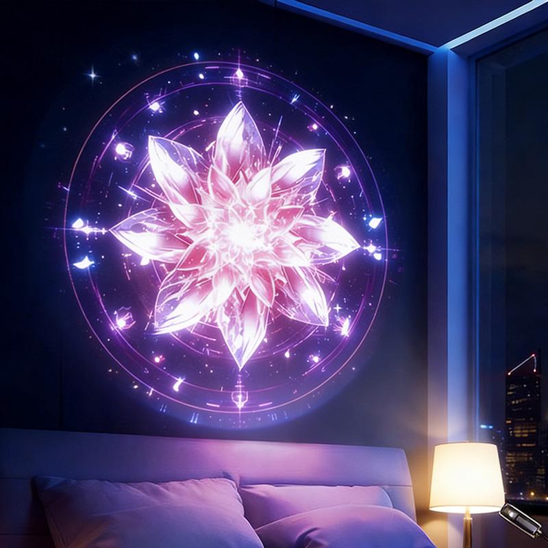 16 Patterns Portable Decorative Lamp - Dreamy Moon Cherry Blossom Mandala Projection Lamp Birthday Atmosphere Projector Light