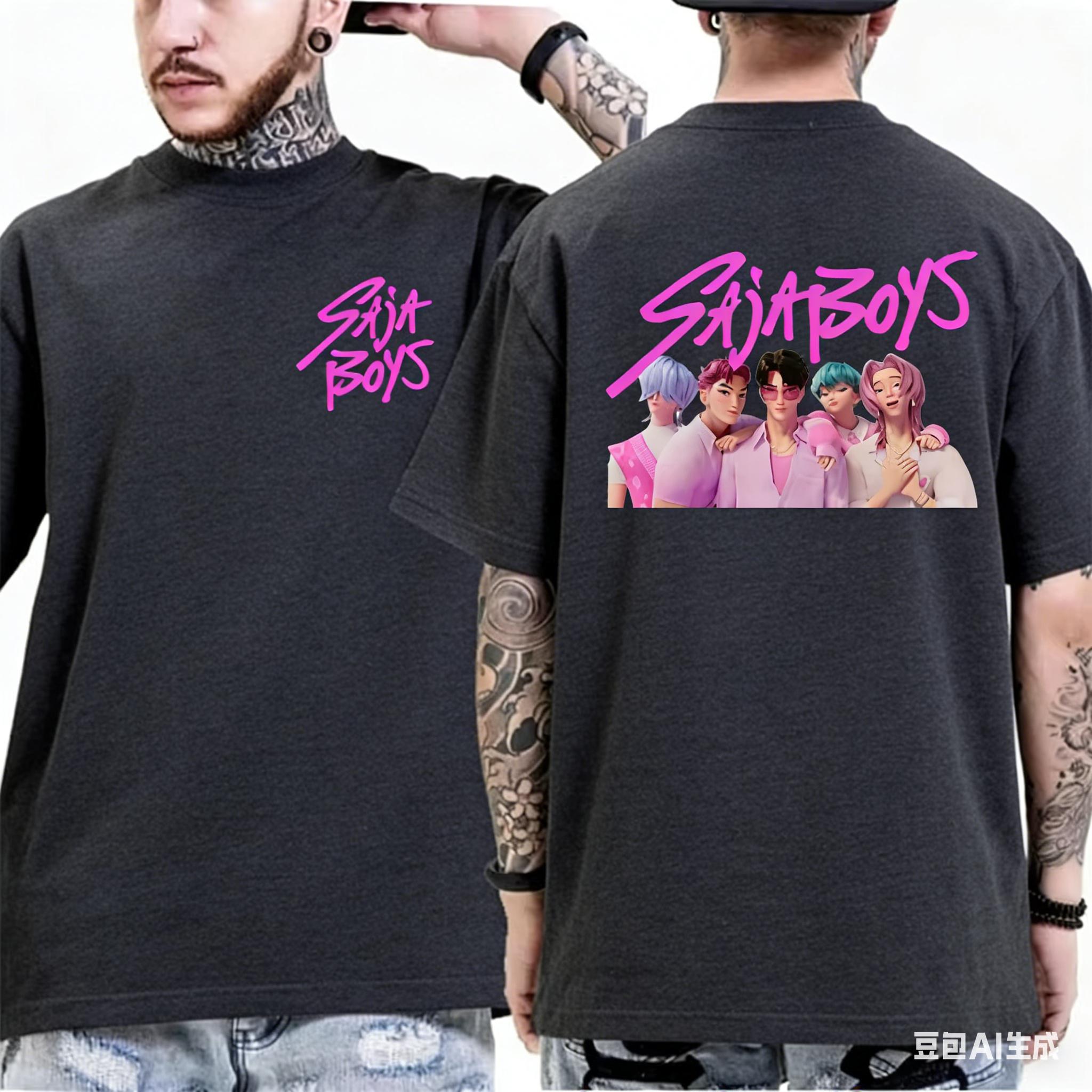 KPop Demon Hunters SAJA BOYS T-Shirt aus reiner Baumwolle Rumi Huntrix SAJAT T-Shirt Sommer 2026 Herren Damen Oversized T-Shirt Y2K 3XL gray
