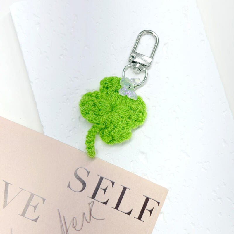 Lucky Four-Leaf Clover Mini Knit Keychain