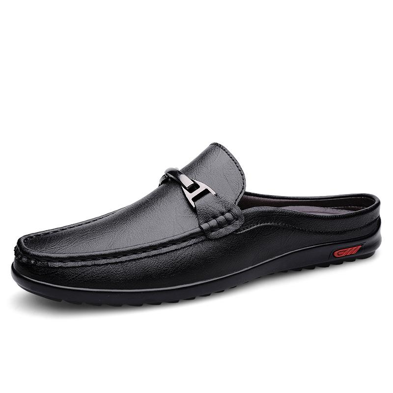 Summer Leather Casual Slip On Half Shoes For Men Loafers Flats Slippers Breathable Luxury Shoes Brand Designer