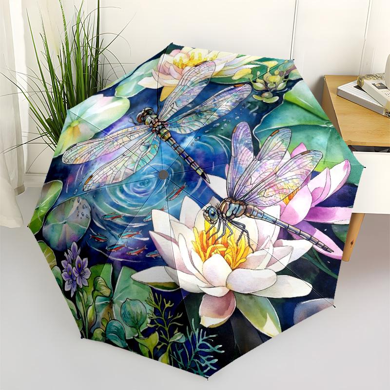 Art Nouveau Dragonfly Compact Travel Automatic Umbrella Compact 8-Rib Lightweight Durable Plastic & Iron Perfect for Outdoor Adventures
