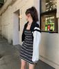 Women's 2026 French Striped Knit Bodycon Dress - Slimming, Waist-Cinching Midi Style for Summer