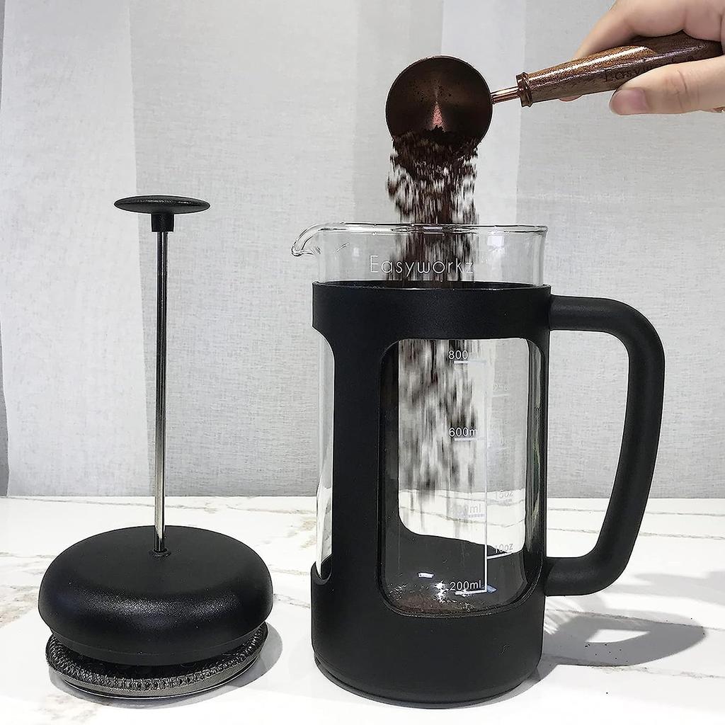 Easyworkz French Press Tepelně odolné sklo Pouze pro kávu a čaj s měkkou rukojetí 1000 ml (8 šálků) Černá