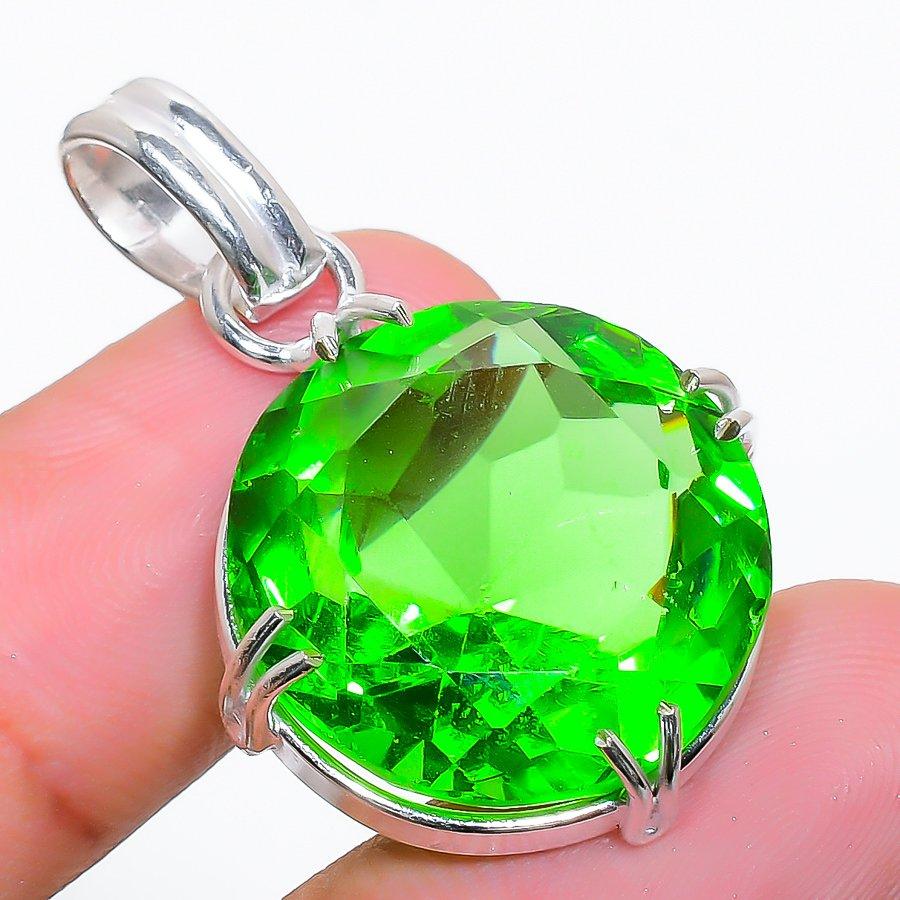 Tsavorite Gemstone Handmade 925 Sterling Silver Jewelry Pendant 1.50"