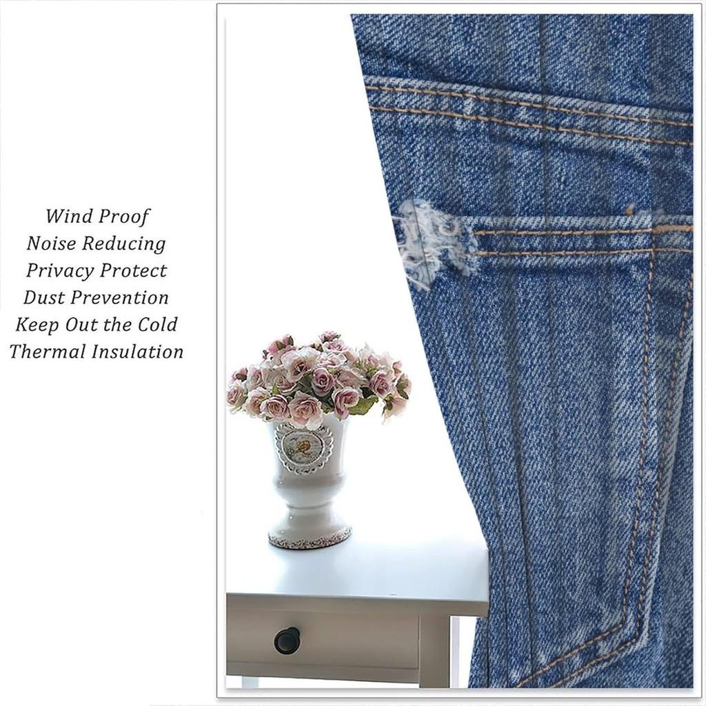 Modern Jeans Curtains Denim Retro Western Cowboy Style Design Art Print Curtain Bedroom Living Room Home With Rod Pocket Polyester Perfect For Area