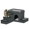Cat House Cat Hut Cat Cave, 3 Pet Stairs, 2 Food Bowls, 70 X 50 X 51 Cm, Gray