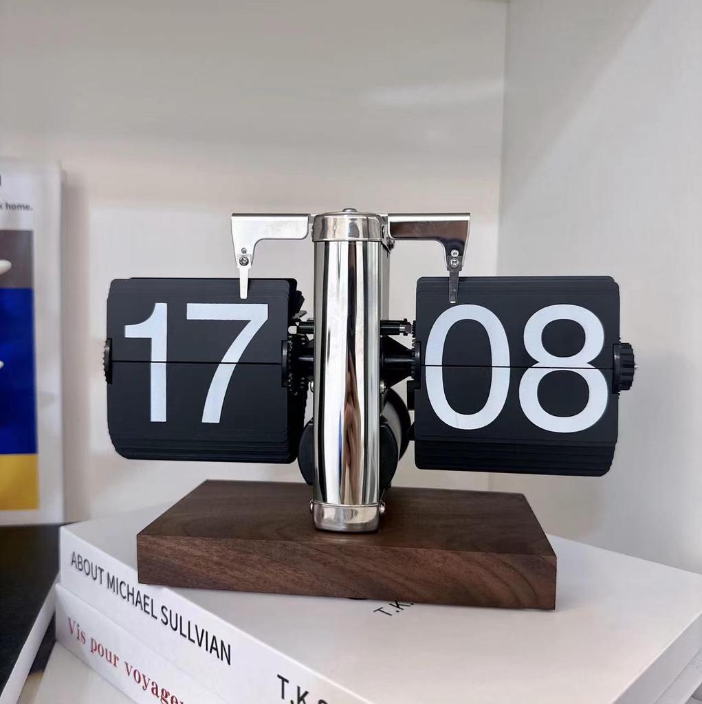 Creative Retro Flip Clock - Modern Simple Design, Ingenious Single-Leg Balance for Living Room Decor