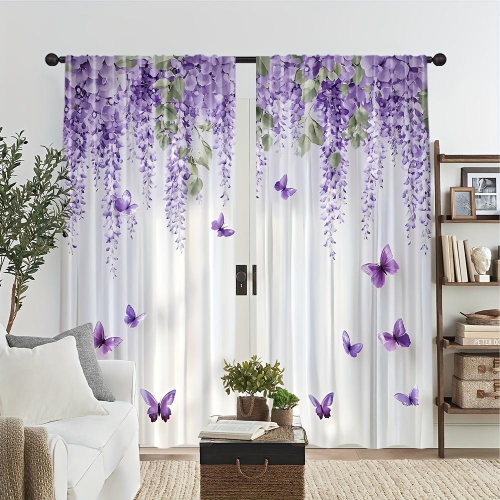 Digital Printed Curtains, Purple Mist Flower Language Pattern, Stylish Window Treatment for Living Room Bedroom Decor