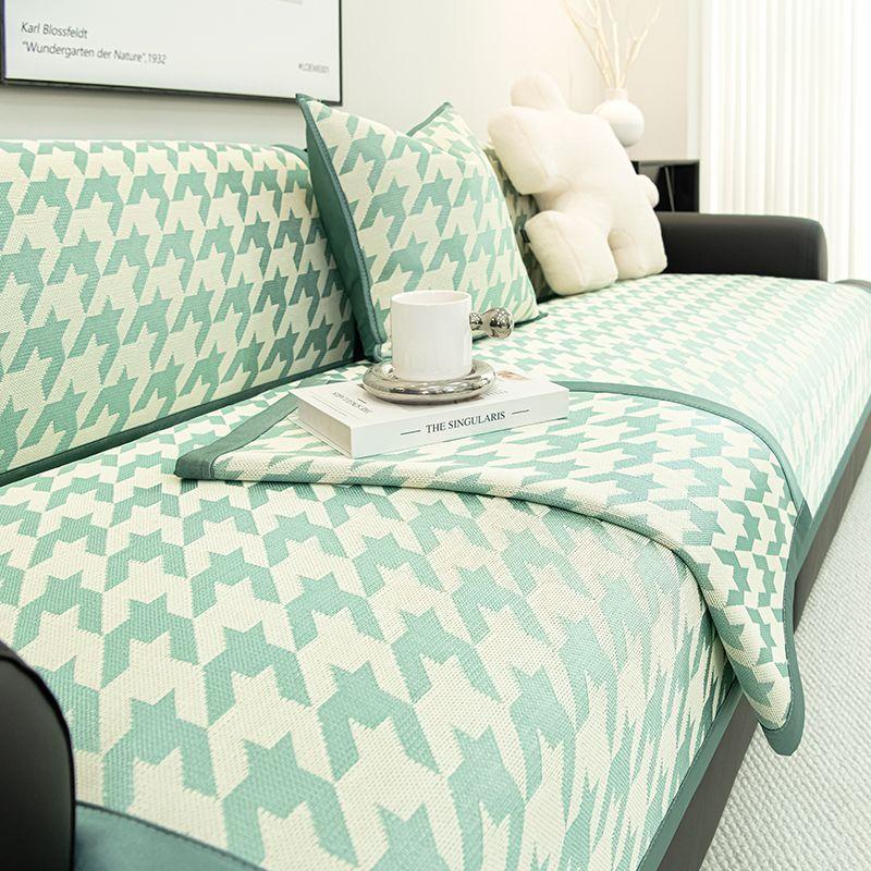 Ice Silk Sofa Cushion, Summer Mat, Seat Cushion Non-Slip  New Summer Thousand Bird Grid Sofa Cover Can Be Machine Washed