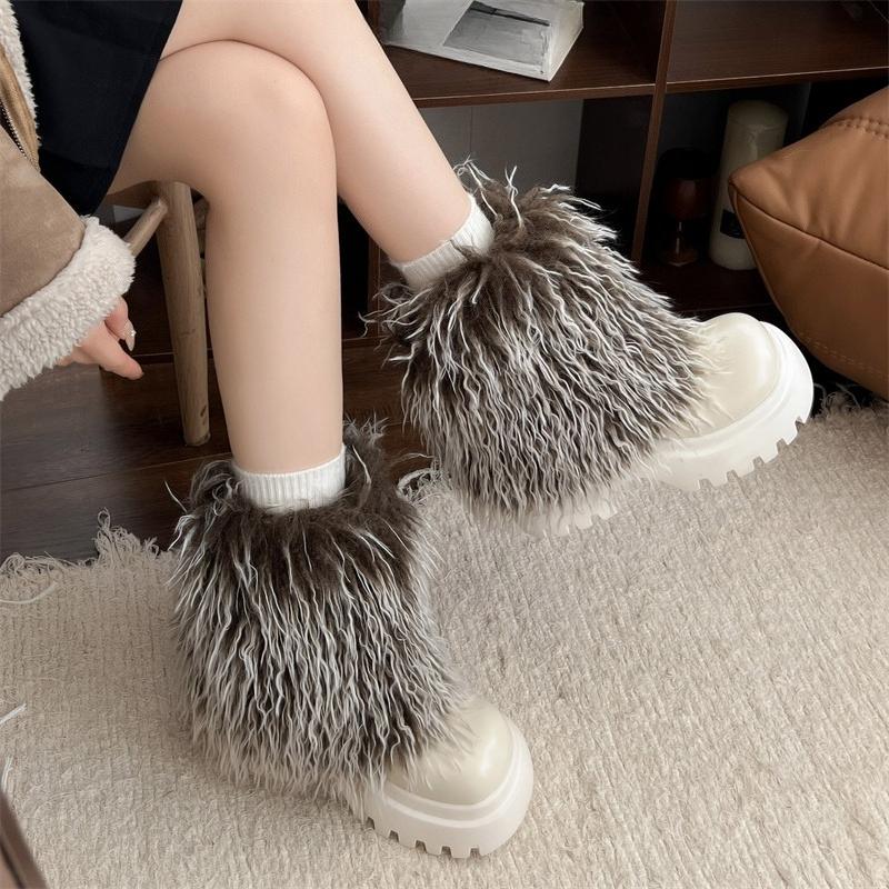 Winter Women's Versatile Fashion Platform Fluffy Booties  New Warm Thickened Cold-proof Cotton Shoes