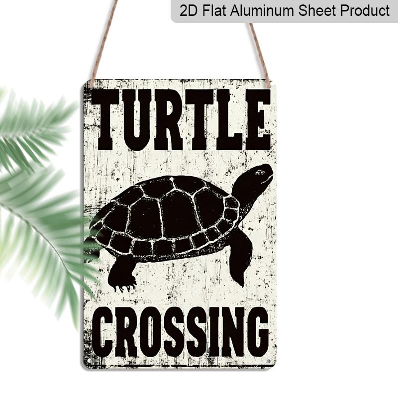 2D Flat - 1pc Vintage Turtle Crossing Aluminum Sign - Funny Wildlife Warning Art, 8 * 12 Inches. Backyard Garden & Fence Decor, Turtle Pond & Water