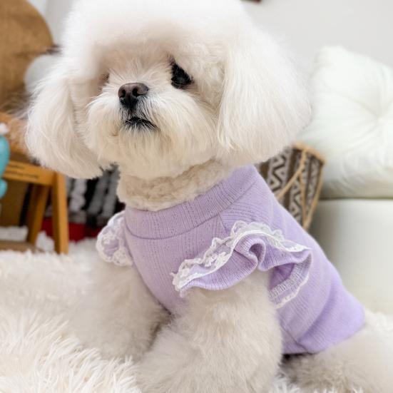 Dog Cotton Vest Lace Ruffle Cap Sleeve Pullover Puppy Clothes Soft Breathable Summer Pet T Shirt with Bow for Small Medium Dogs Cats