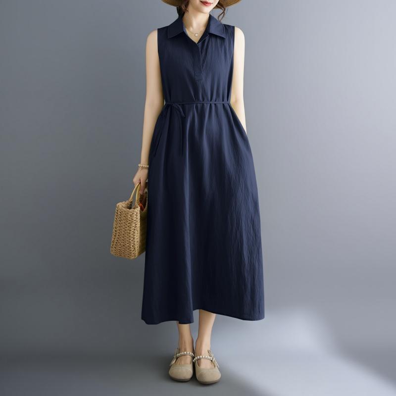 Ärmelloses Plus-Size-Vintage-Neuheiten in Kleidern für Damen, lässig, locker, langes Sommerkleid