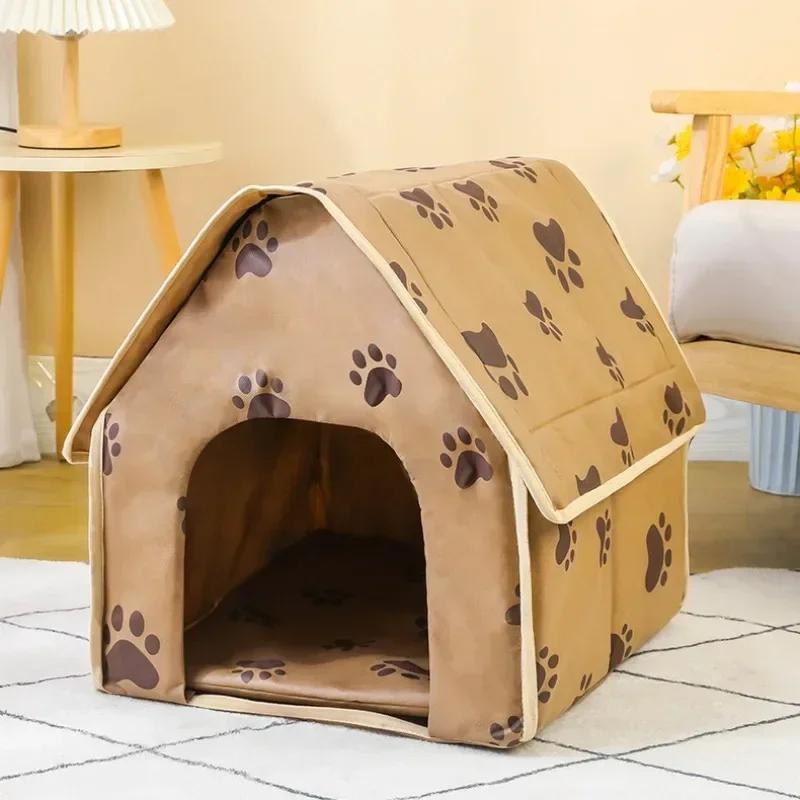Casa per Cani Piccoli Portatile Staccabile Latter Impronta di Zampa Carina Pieghevole Casa per Dormire Cane Gatto Lavabile Morbido Nido per Animali Consegna Rapida