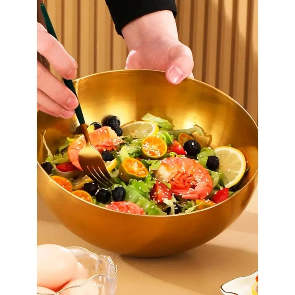 20cm Stainless Steel Salad Bowls Large Capacity  Korean Soup Rice Noodle Ramen Bowl Kitchen Food Container,Gold