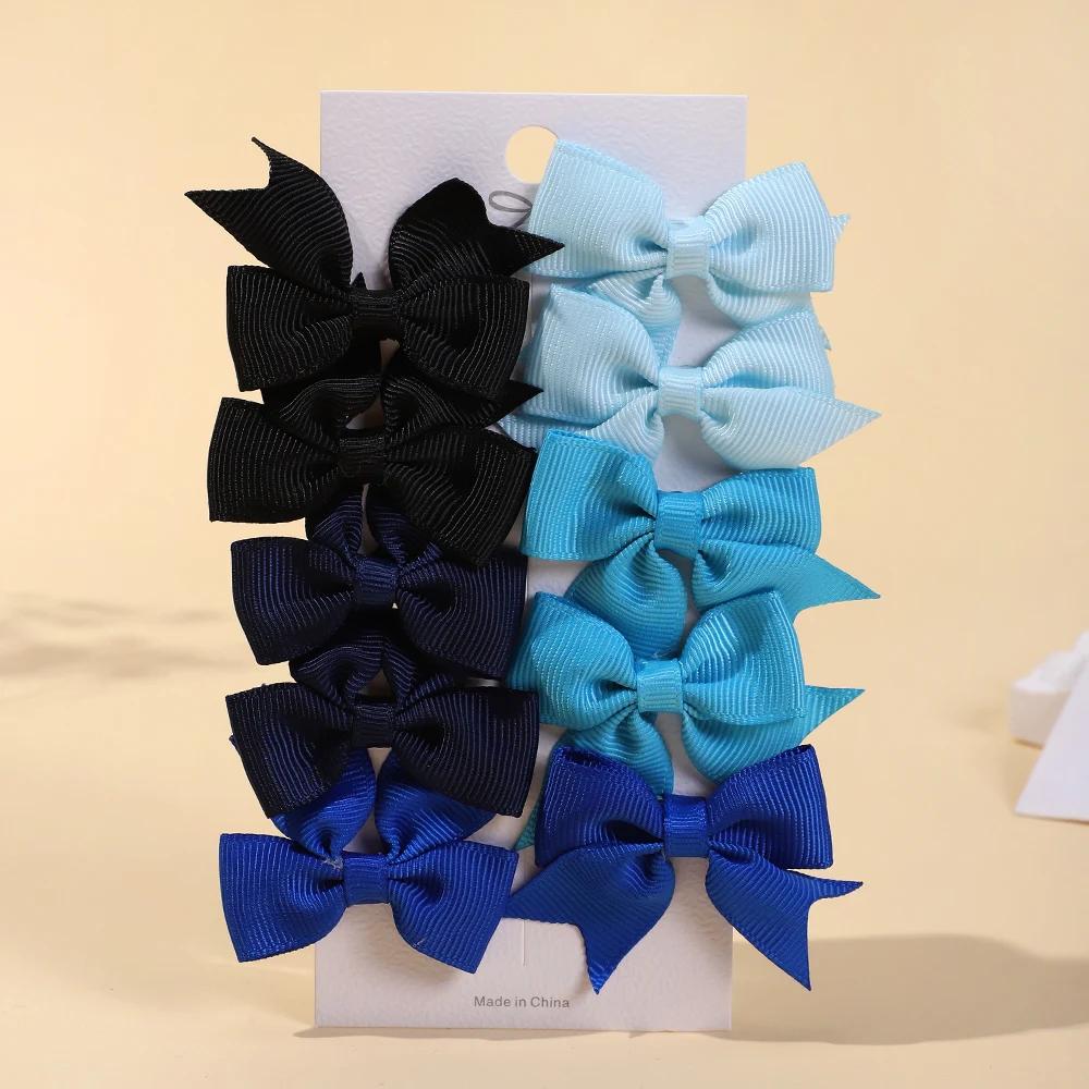 10Pcs/Set Classical Solid Ribbon Bow Hair Clips for Kids Girl Handmade Bows Hairpin Barrettes Headwear Children Hair Accessories