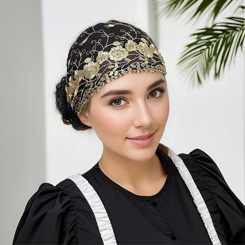 Elegant Mesh Embroidery Cap - Stylish, Breathable Head Wrap for Women, 2024 Spring/Summer, Perfect for Updos & Covering White Hair