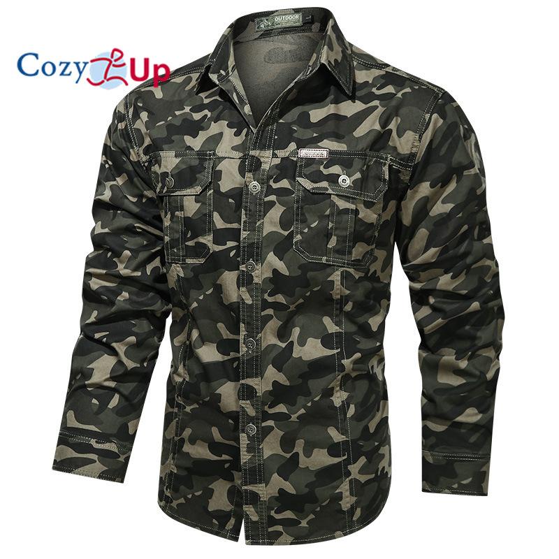 Cămașă cu imprimeu de camuflaj Cozy Up, costum de lucru în aer liber cu mâneci lungi, cămașă cu mai multe buzunare