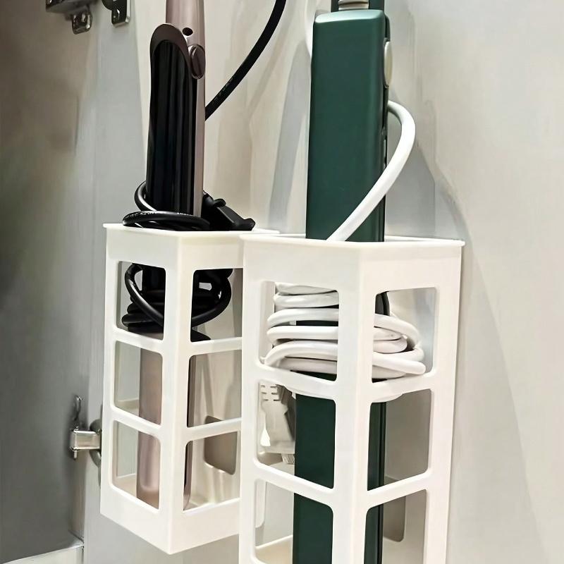 1pc Household Rolled Edge Storage Box, No Drilling Required; Barber Tool Manager, Curling Iron Organizer, Hair Styling Tool Holder