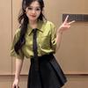 2026 Summer College Style Green Shirt and Black Skirt Two-Piece Set for Women