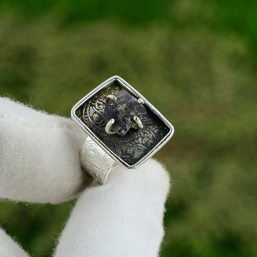 Gift For Her Natural Amethyst Rough Multi Stone Adjustable Ring 925 Silver Adjustable