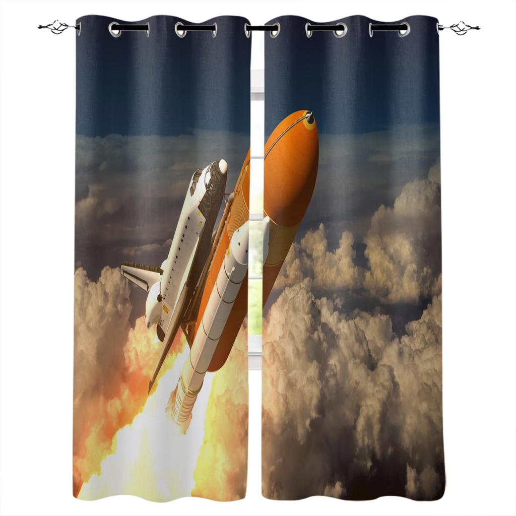 Perdele pentru fereastră cu model de rachetă nava spațială Bucătărie Dormitor Perdele decorative cu panouri pentru camera de zi