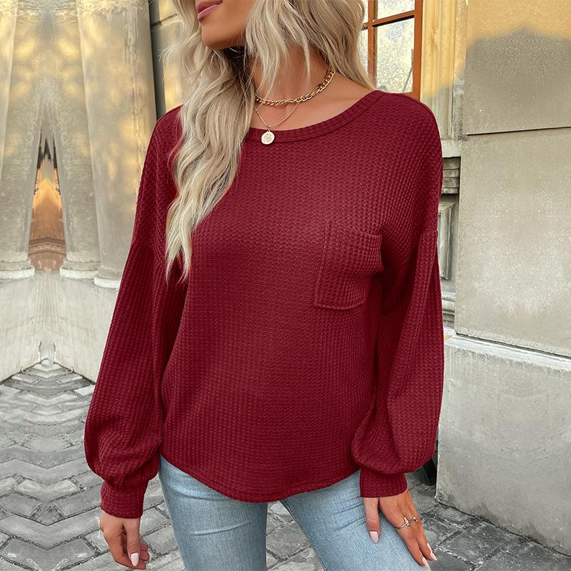 

YYFS женские модные повседневные весенне-осенние однотонные блузки и рубашки с круглым вырезом и длинными рукавами с принтом L