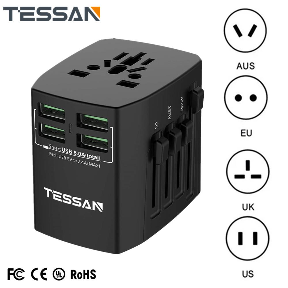 

Универсальный дорожный адаптер TESSAN. Универсальное дорожное зарядное устройство с 4 USB-портами для зарядки. Мини-зарядное устройство для всех стран мира. Для США, ЕС, Великобритании, Австралии.