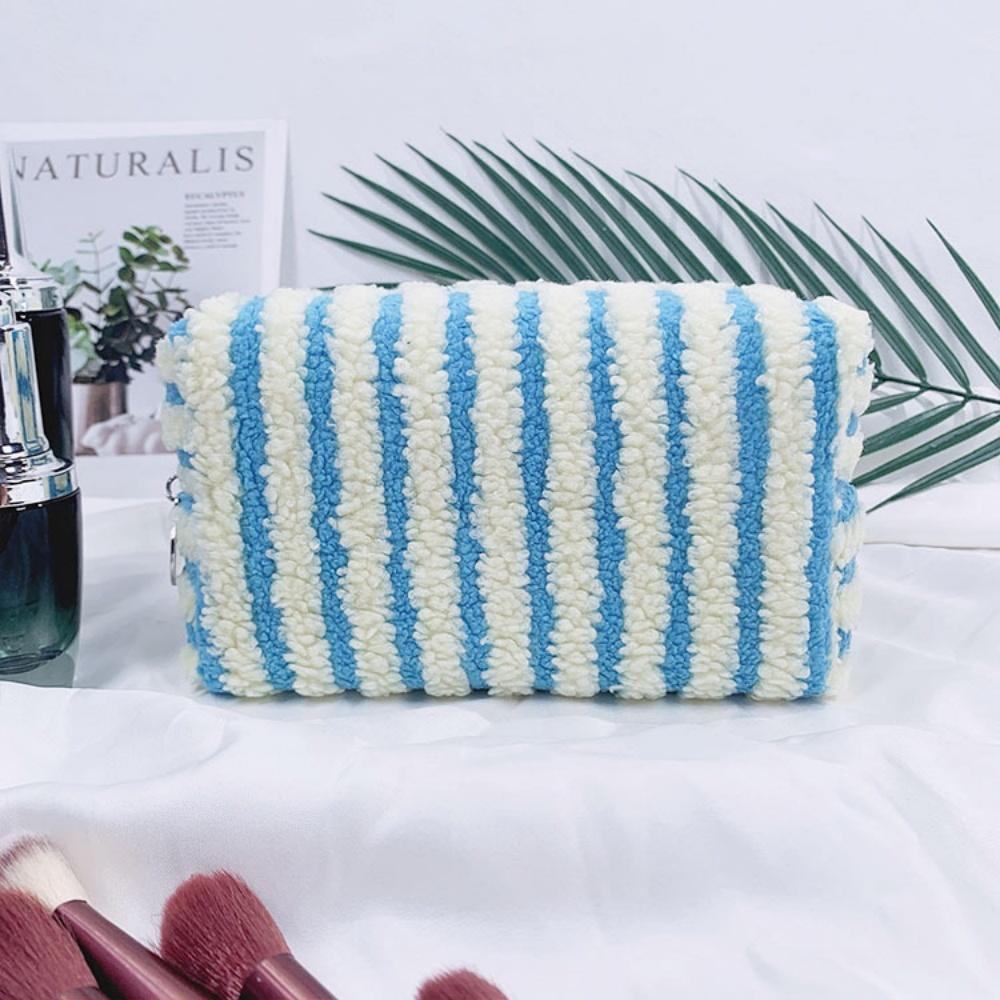 Winter Travel Cosmetic Bag For Men Women Soft Makeup Bag Stripe Beauty Toiletry Bag Makeup Brush Lipstick Storage Organizer