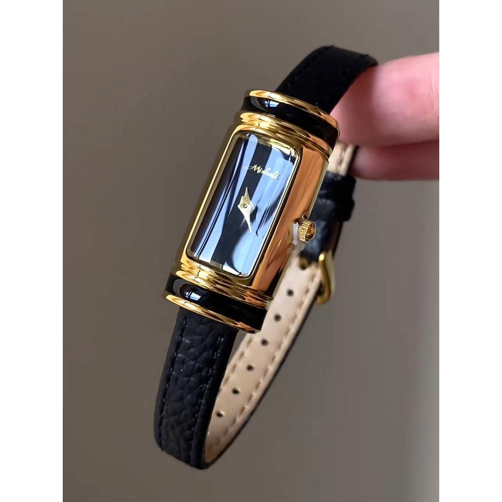 Vintage Slim Rectangle Quartz Watch for Women Elegant Leather Strap Small Bar Wristwatch Minimalist Luxury Daily Dress Ladies Watch