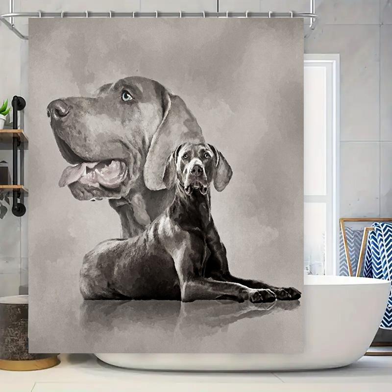 

Black White Watercolor Dog Portrait Shower Curtain Grey Modern Bathroom Decor for Pet Lovers 72x84 (Large Size) 90x180cm