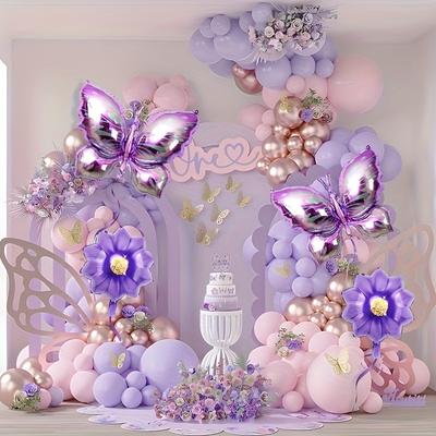6 Stück Lila Schmetterling Thema Gemischtes Folienballons Set Blume Stern Formen Ballon Geburtstagsfeiern Dekoration Festival Zubehör