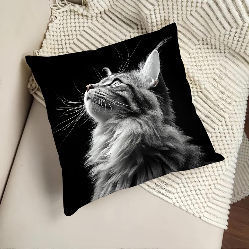 Black and White Cat Art Pillowcase Cushion Cover for Pet Lovers Home Decor Gift Modern Throw Pillow Accent 45x45cm Cat Lover Kee