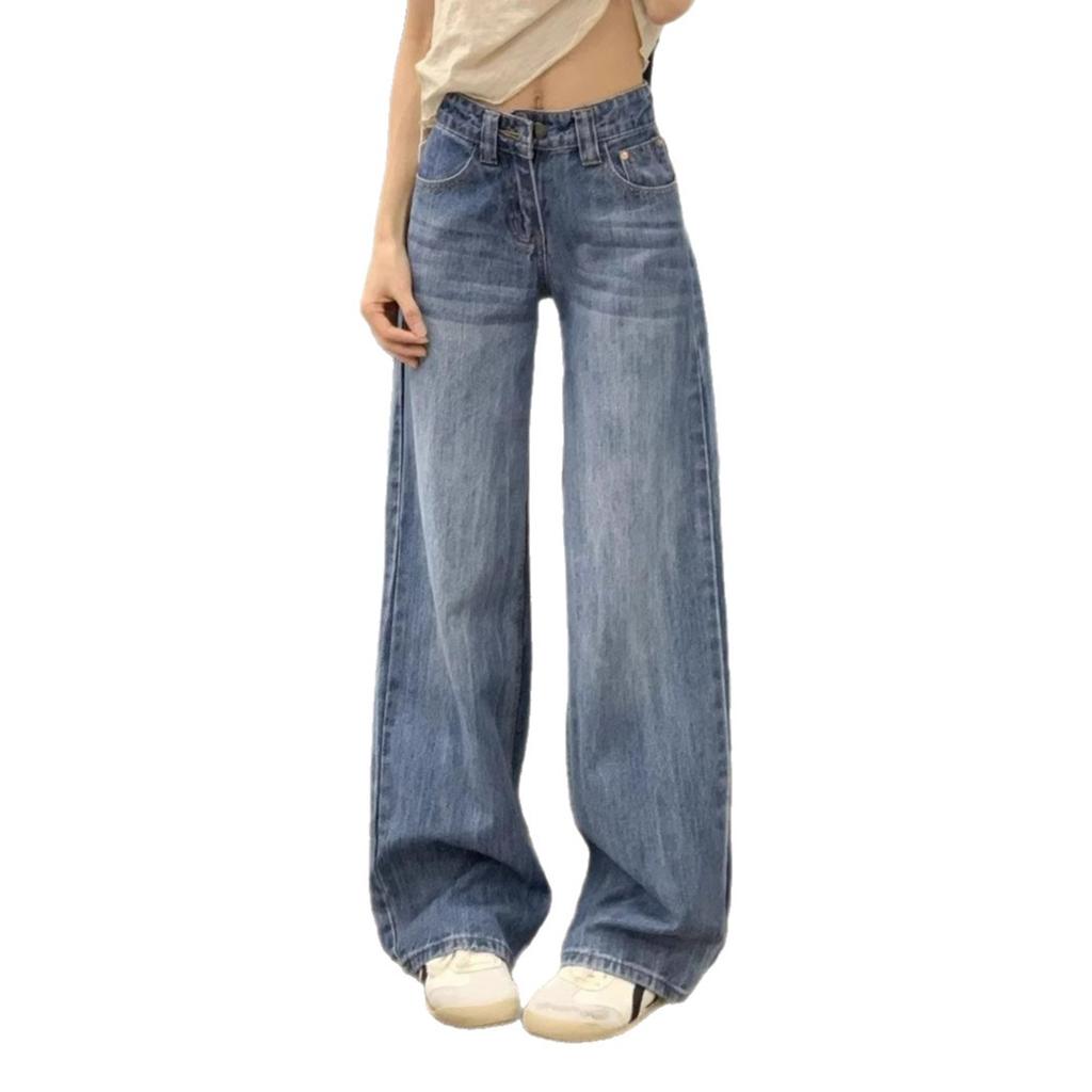 Retro Style Skinny Wide-legged Jeans Women's Spring/summer Washed Mid-waisted Straight Casual Dragging Trousers Jeans for Women Long Denim Pants