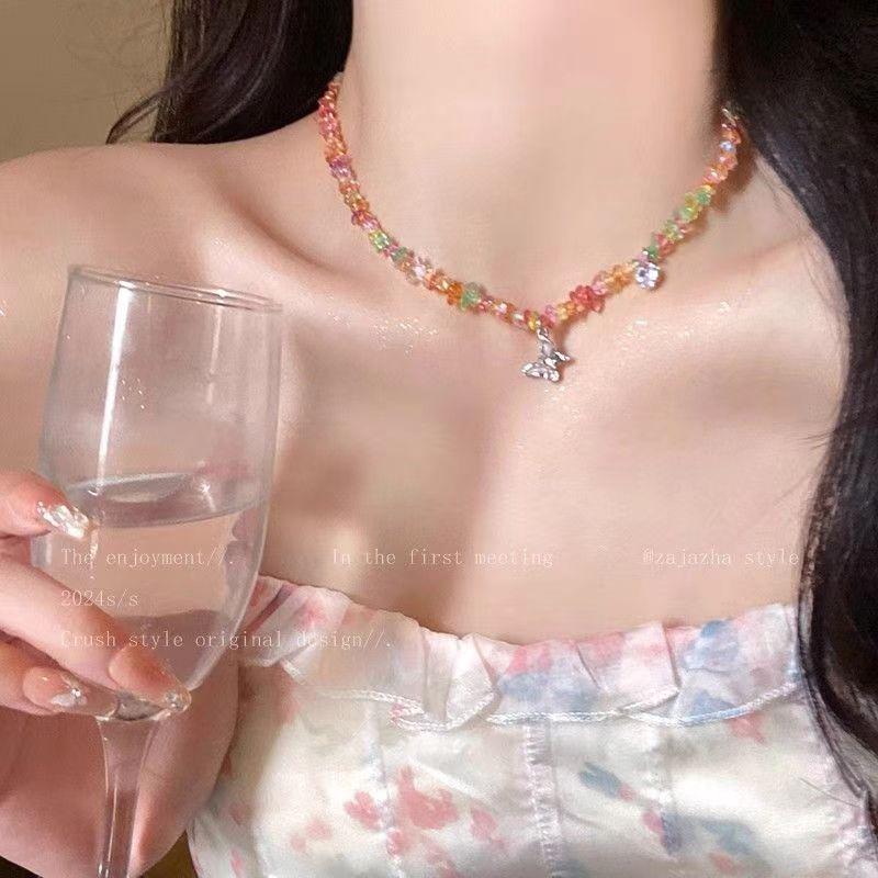 Dopamine Necklace: Candy-Colored Beaded Clavicle Design for Women - Sweet & Cool Internet Celebrity Jewelry