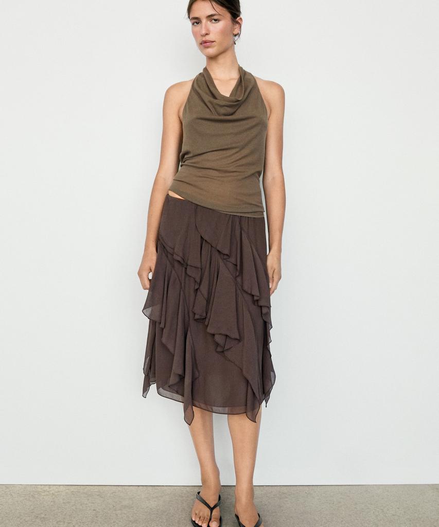 Masimodutti Frill Detail Fluid Midi Skirt