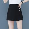 Women's High-Waisted Black A-Line Culottes: Spring/Summer 2026 Versatile Wide-Leg Casual Shorts.