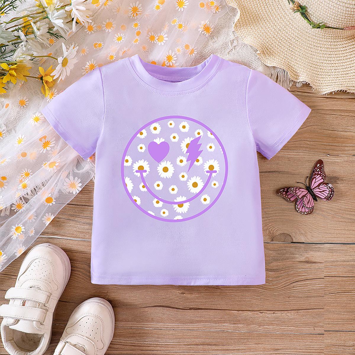 

Футболка для малышей Детская одежда и Летняя футболка с коротким рукавом и принтом Повседневный топ для девочки 130cm фиолетовый
