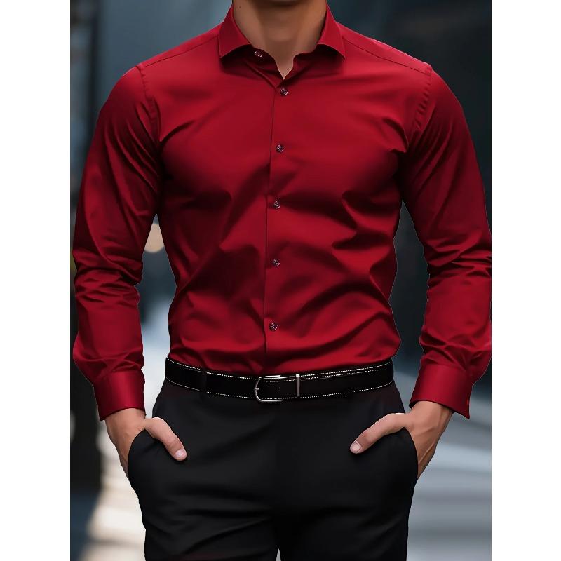 New Men Shirt Brand New Solid Color Long Sleeve Elastic Fabric Men's Multiple Colors Male Quality Basic Shirt