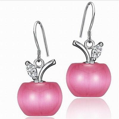 Hook Earring Cat's Eye Stone Stereoscopic Apple Pendant Silver Needle