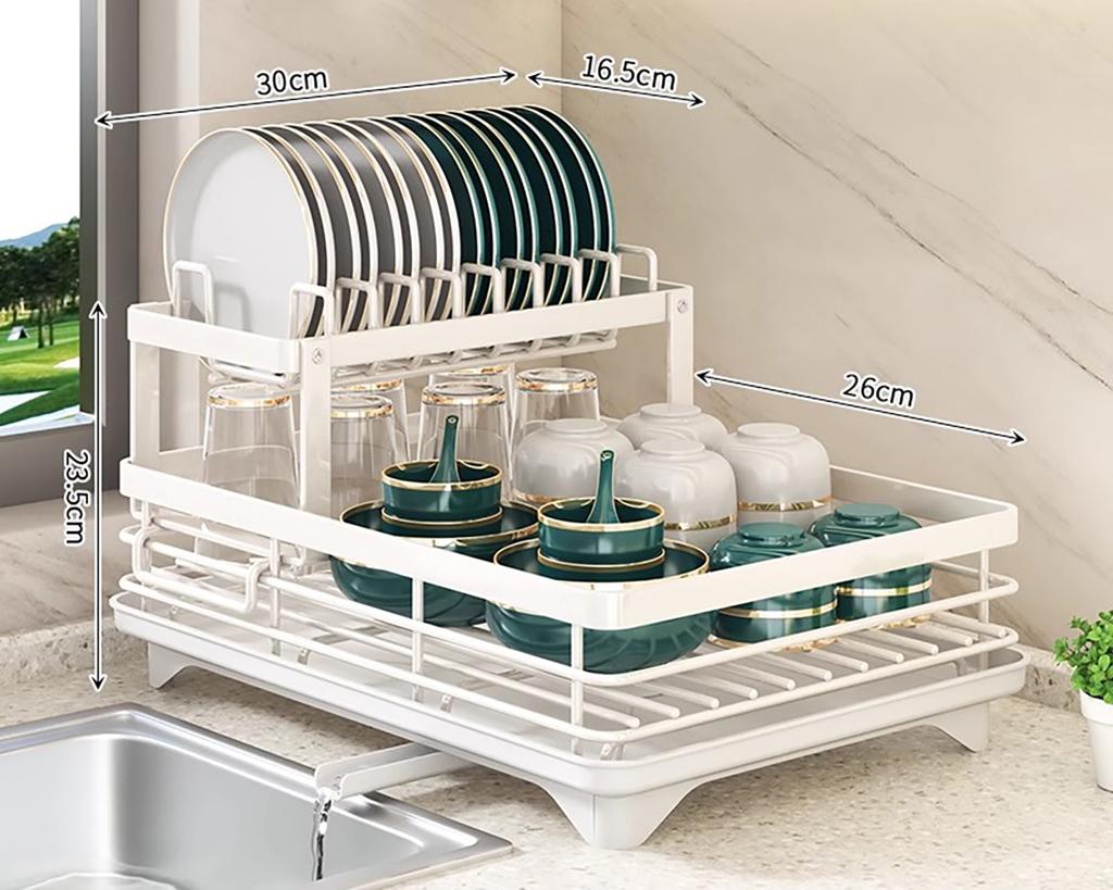 Dish Rack, Large Capacity Dish Drying Rack With Draining Board, Double Layer Detachable Dish Storage Organizer For Dishes, Cups