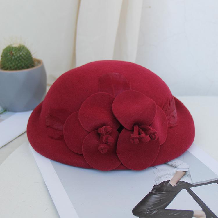 Wool Retro Top Hat British Style Women'S Autumn And Winter Crimped Bud Hat Fashion Flower Stewardess Hat