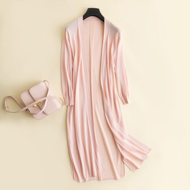 Chaqueta De Cárdigan Modal Suave De Punto De Seda De Hielo Fina De Verano Largo para Mujer Cárdigans De Camisa De Manga Larga Simples Básicos Sueltos con Aire Acondicionado