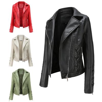 2024 Women's Woven Leather Tie-Up Jacket: European & American Fashion Casual Coat G5091