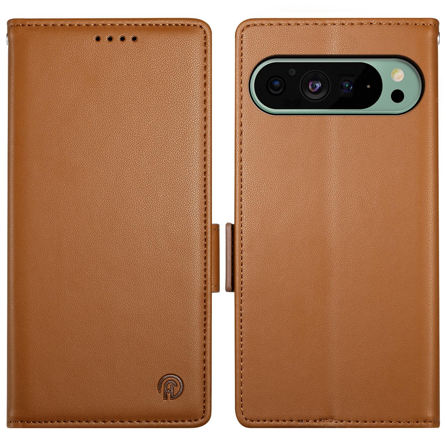 

DF-010 For Google Pixel 9/9 Pro Case Side Magnetic Clasps Leather Stand Phone Cover Brown