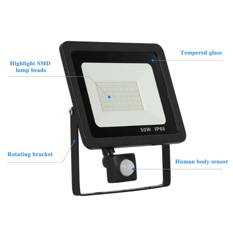 LED Floodlight 50W Outdoor Garden Security PIR Motion Sensor Wall Flood Light