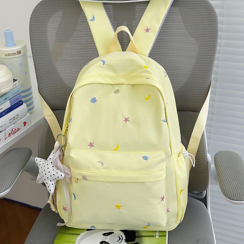 Schoolbag1011 New Girl Backpack Cute Sweet Large Capacity Lightweight Backpack Star Moon Trend Commuter Leisure Backpack