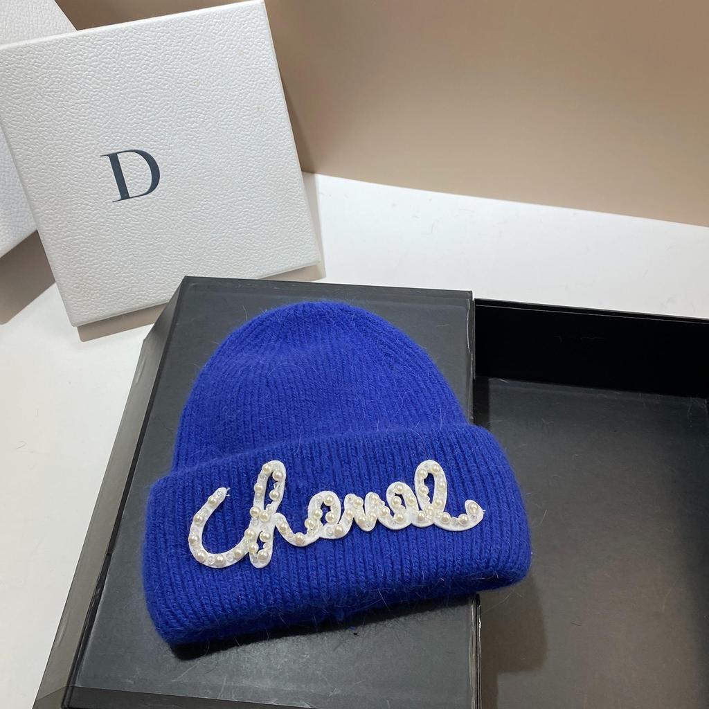 Pearl Hat Rabbit Hair Warm Knit Hat Women's Fashionable Winter Cold Hat Increase And Lengthen Double Folded Edges Hat